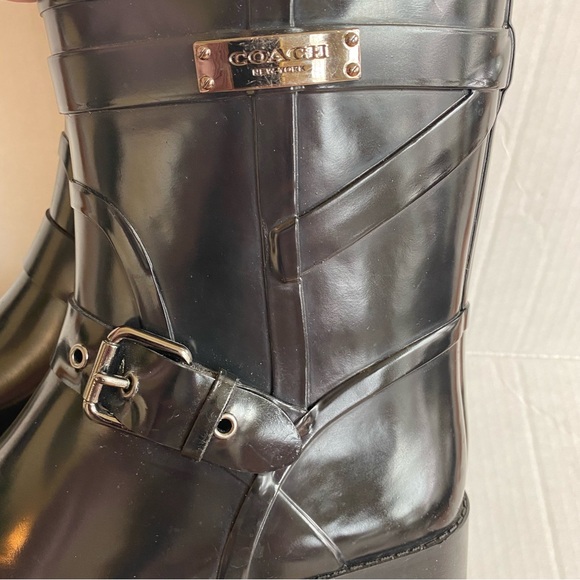 Coach NWOT Lester black vinyl rain boot rubber boot size 8 - Picture 6 of 7